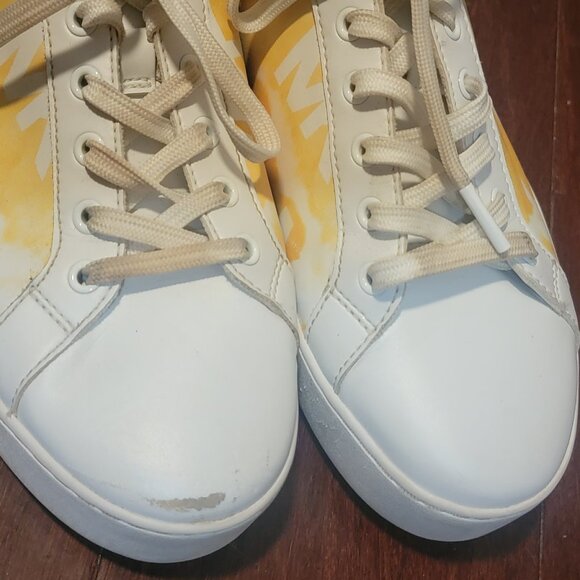 Michael Kors Poppy Logo Stripe Lace Up Sneakers Wave Print Buttercup - Picture 7 of 13
